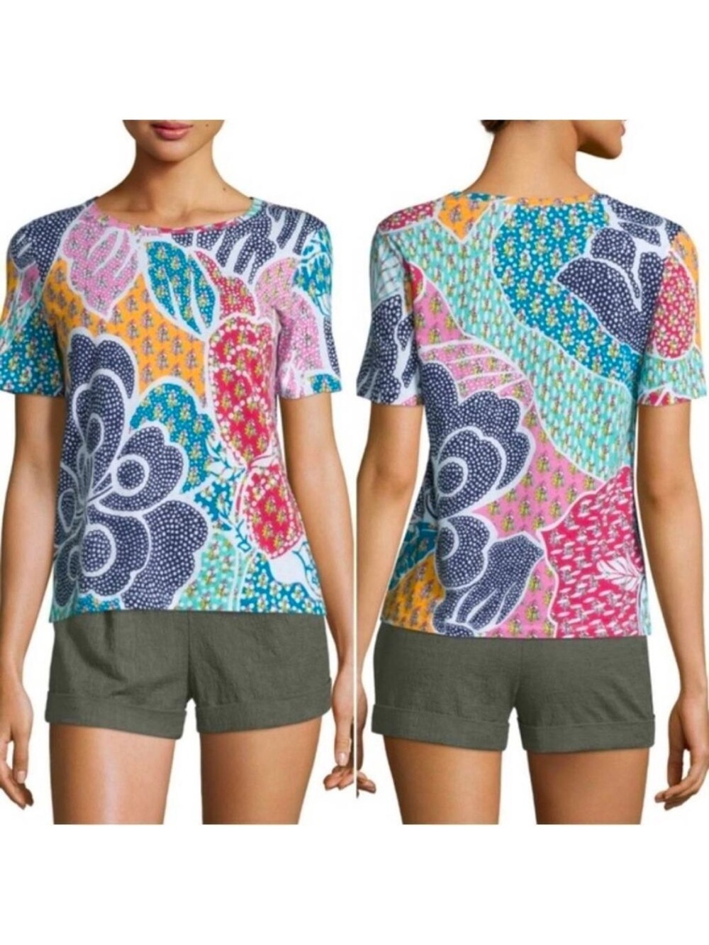 Diane von Furstenberg Flower Power Dream T-Shirt Sz S w MEASUREMENTS Cotton - Picture 2 of 13
